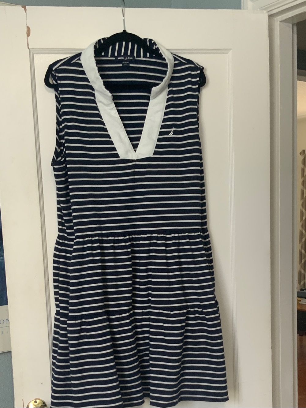 Nautica Girls Navy & White Striped Sleeveless V-Neck Dress